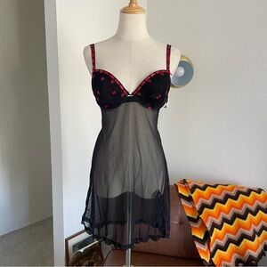 NEW Y2K Deadstock Private Luxuries Coquette Lace Mesh Sheer Nighty Thong Set